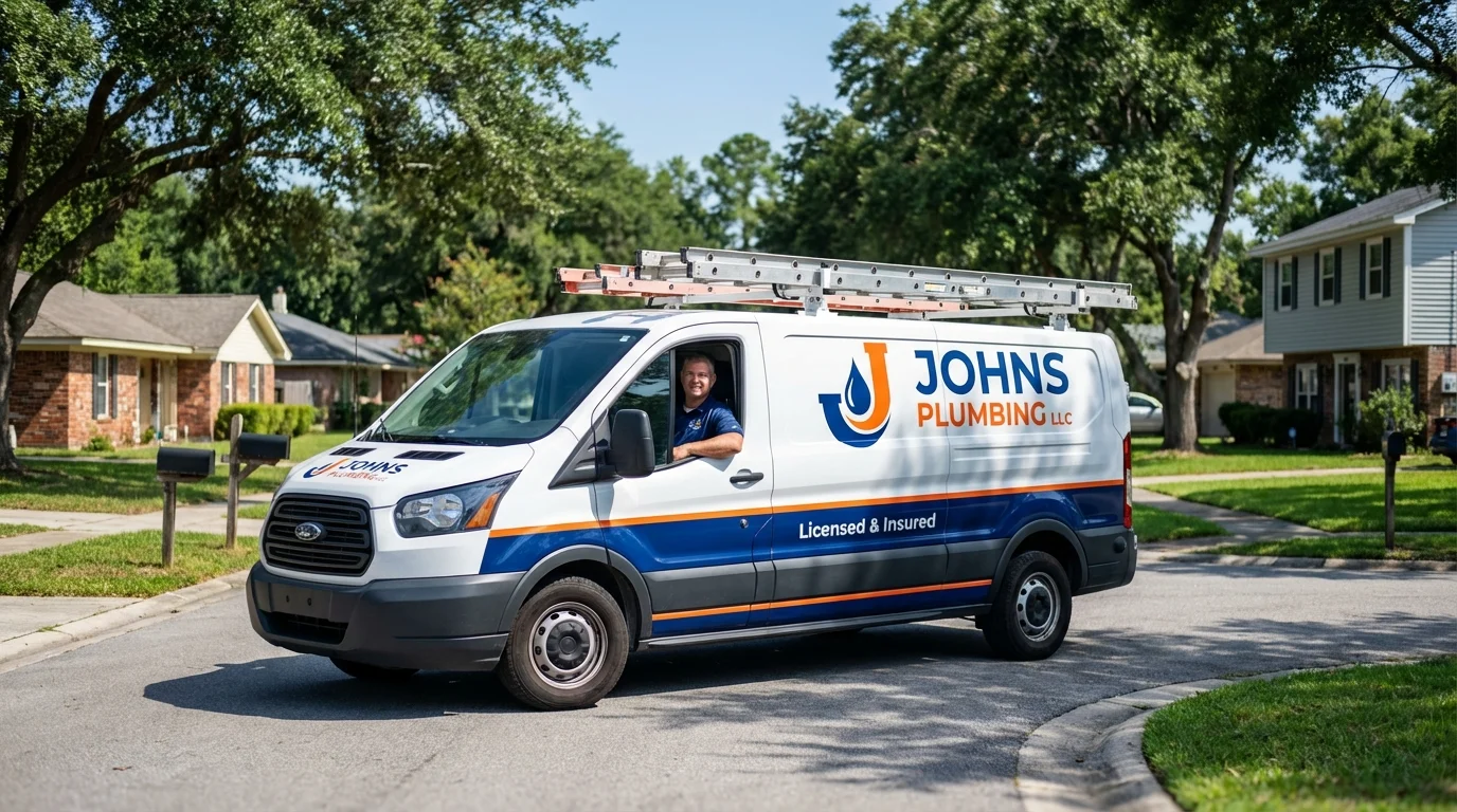 Johns Plumbing LLC service van in Port Norris, NJ