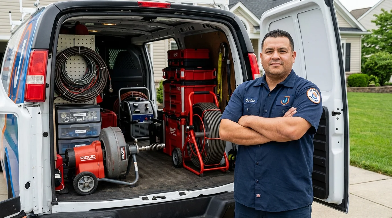 Professional drain cleaning equipment and Johns Plumbing LLC plumber in Port Norris
