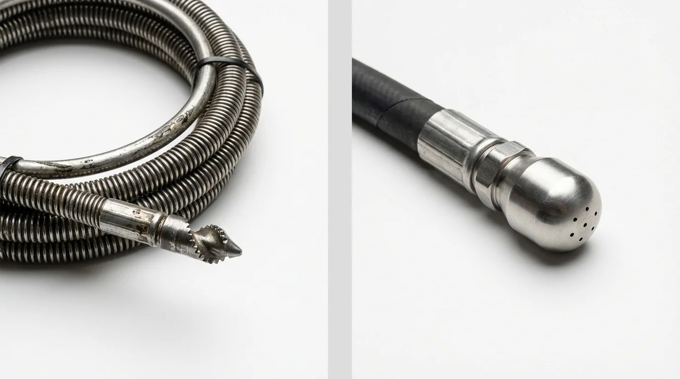Drain snake cable and hydro jetting nozzle used for drain cleaning in Port Norris, NJ