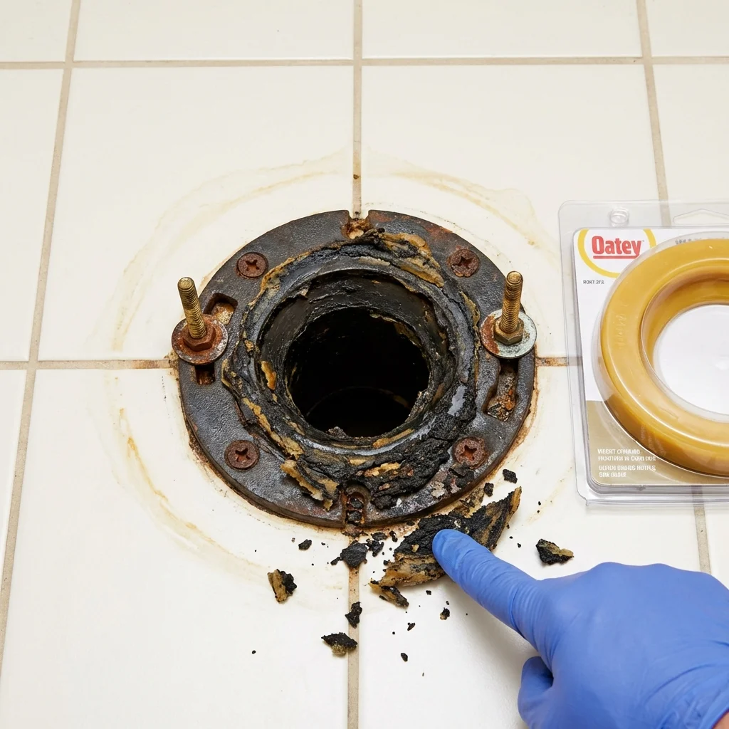 Failed wax ring showing water seepage at the base of a toilet in a Port Norris, NJ home